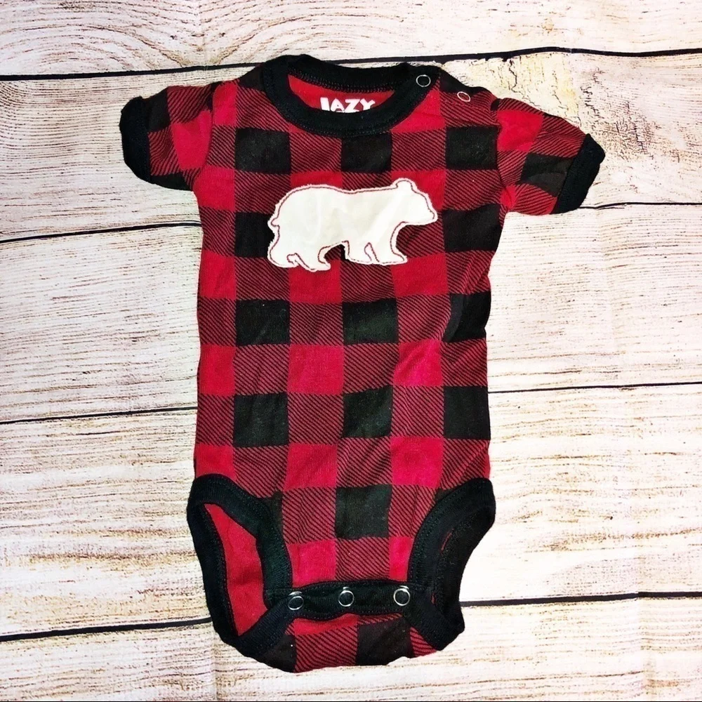 Lazy One Buffalo Plaid Alaska Onesie Size 6 Months